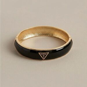 GUESS Black and Gold Logo Bangle